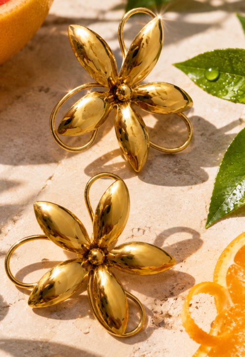 Boucles d'oreille florales acier inoxydable doré