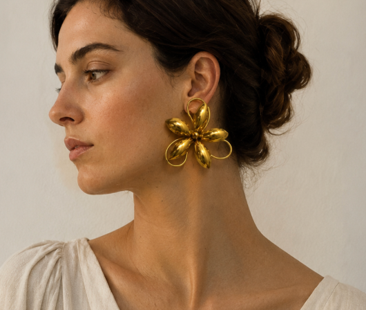 Boucles d'oreille florales acier inoxydable doré