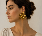 Boucles d'oreille florales acier inoxydable doré