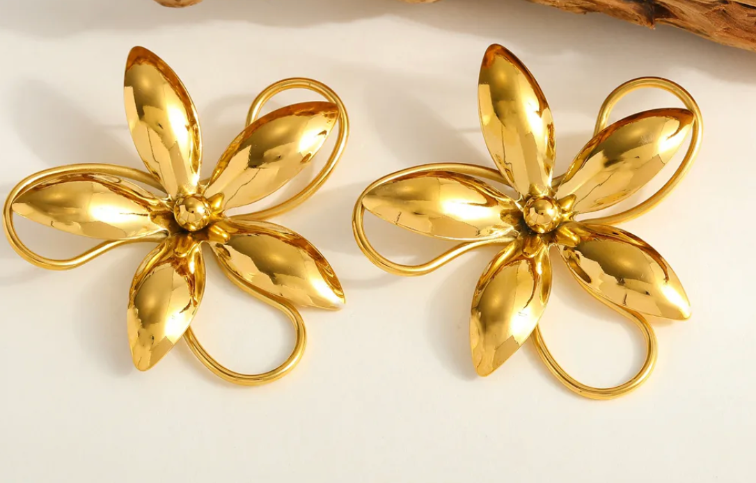 Boucles d'oreille florales acier inoxydable doré - Studio J