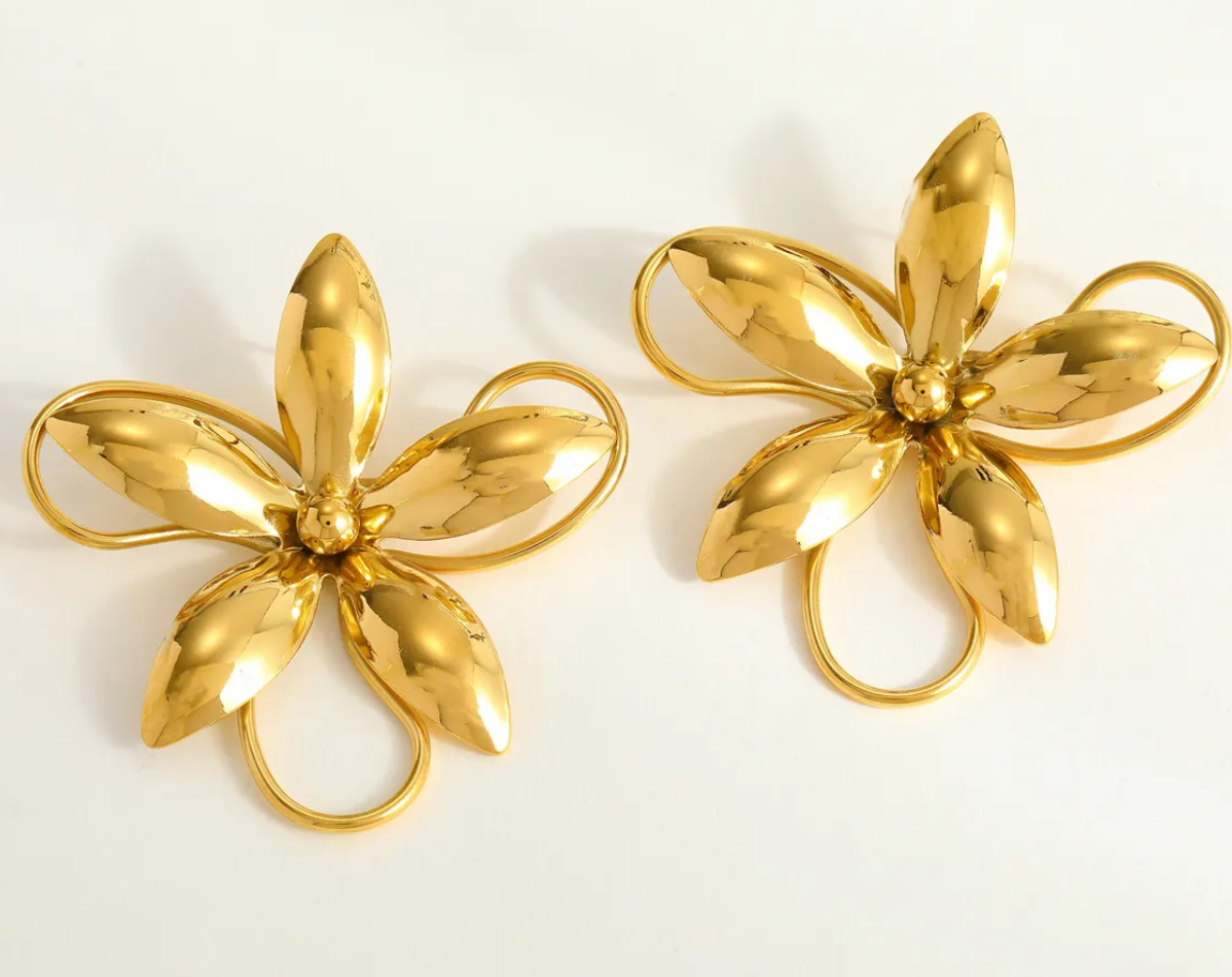 Boucles d'oreille florales acier inoxydable doré - Studio J