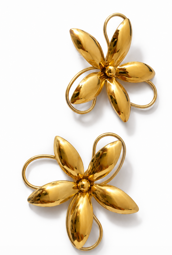 Boucles d'oreille florales acier inoxydable doré
