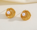 Boucles d'oreille géométrique perles acier inoxydable doré - Studio J