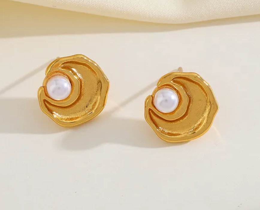 Boucles d'oreille géométrique perles acier inoxydable doré - Studio J